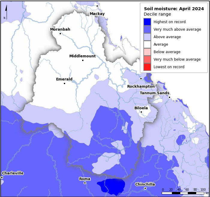 Soil moisture deciles: April 2024