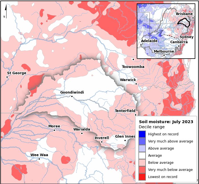 Soil moisture deciles: July 2023