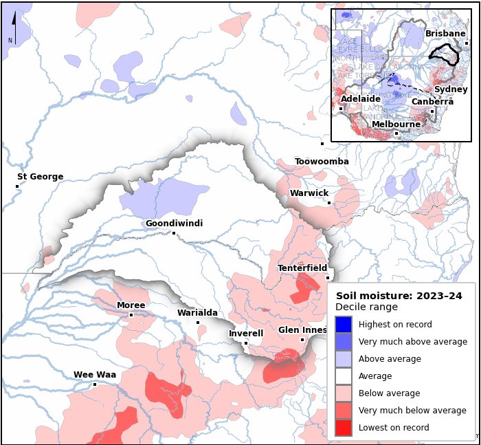 Soil moisture deciles: July 2023–June 2024