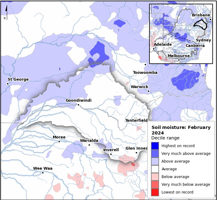 Soil moisture deciles: February 2024