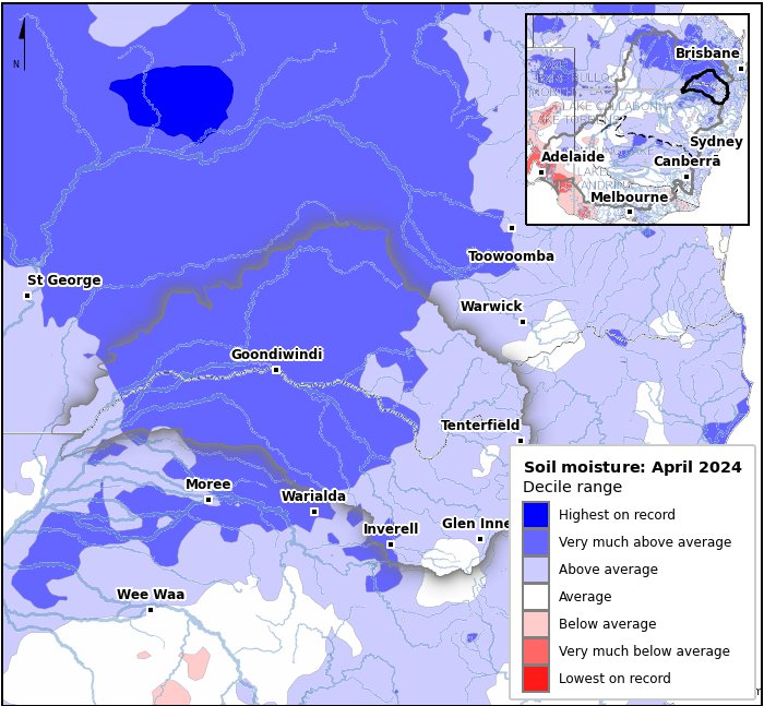 Soil moisture deciles: April 2024