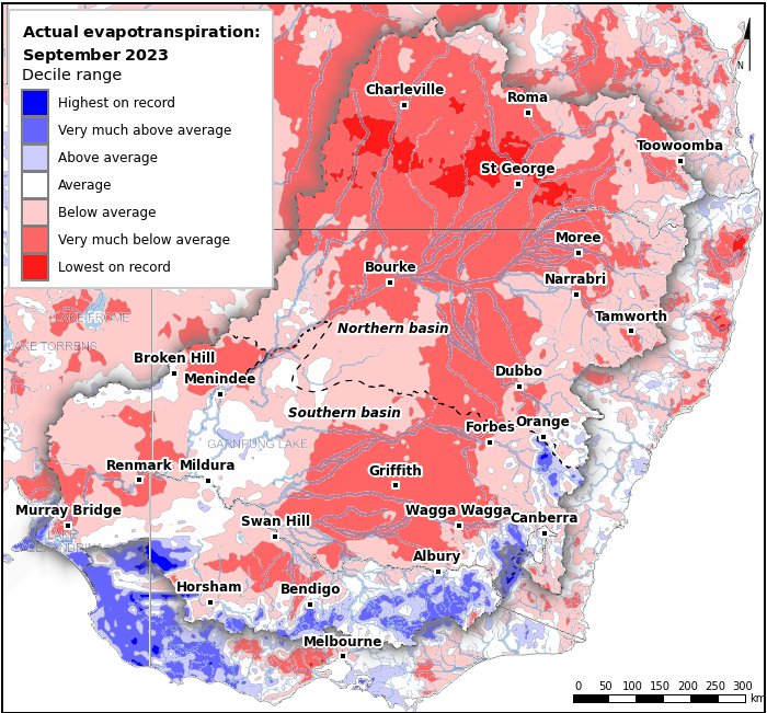 Actual evapotranspiration deciles: September 2023
