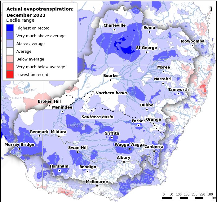 Actual evapotranspiration deciles: December 2023