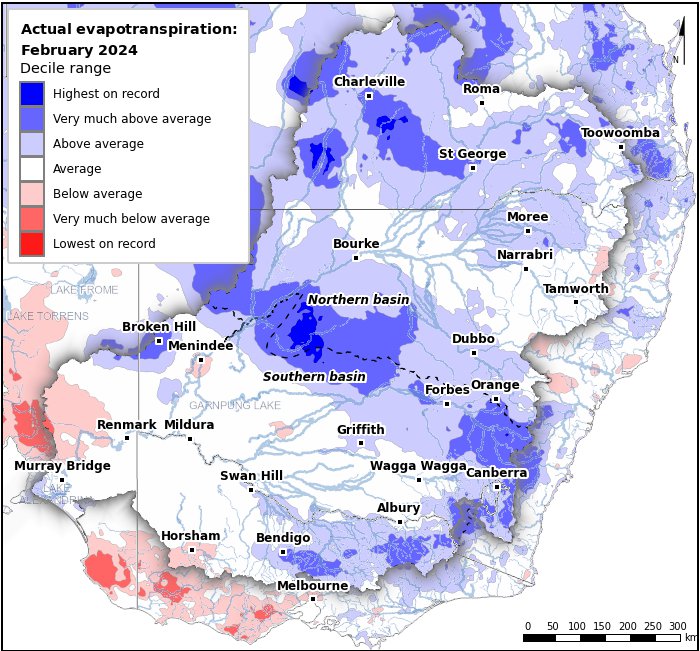 Actual evapotranspiration deciles: February 2024