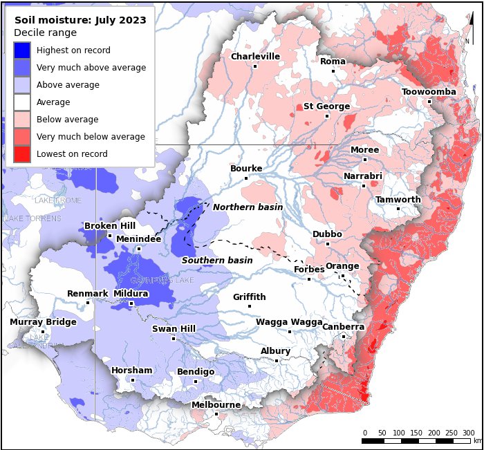 Soil moisture deciles: July 2023