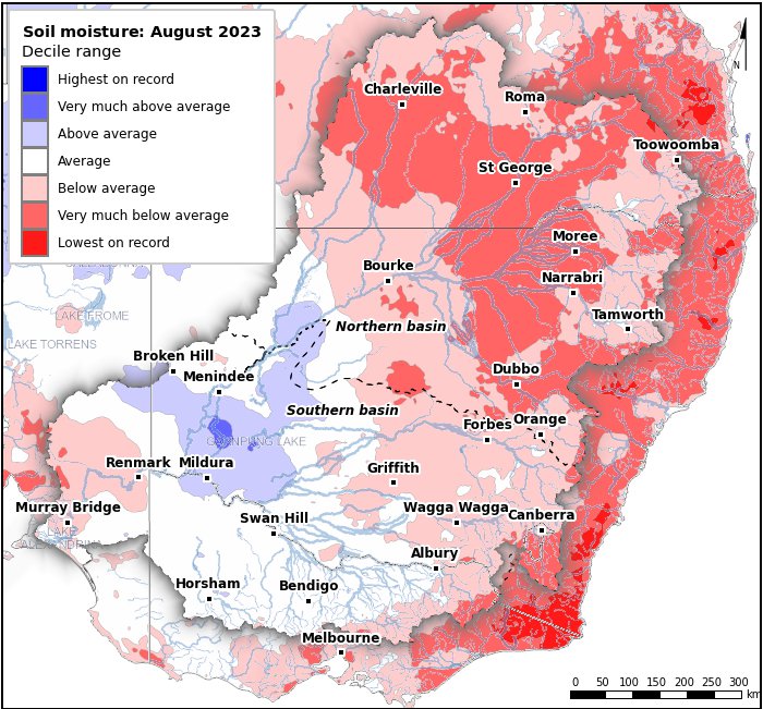 Soil moisture deciles: August 2023