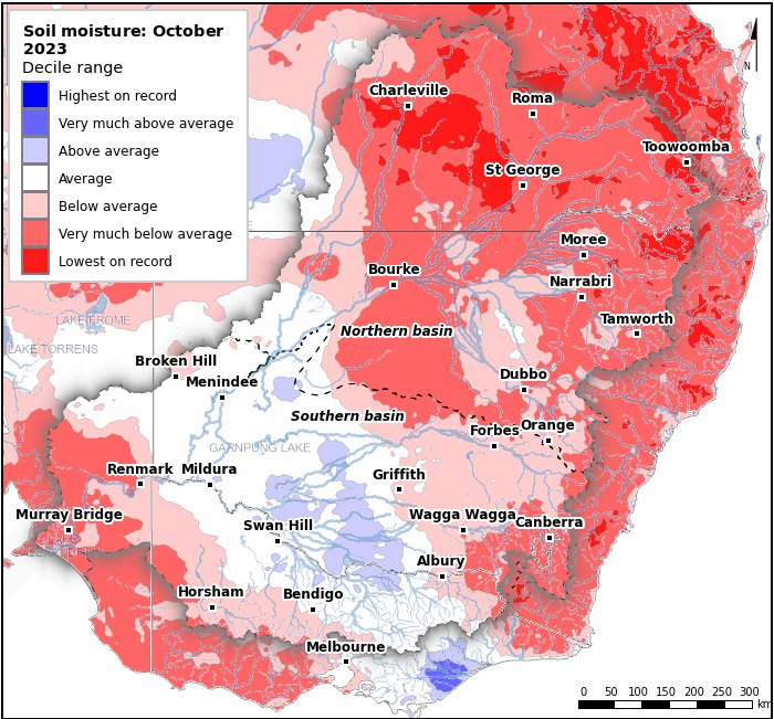 Soil moisture deciles: October 2023