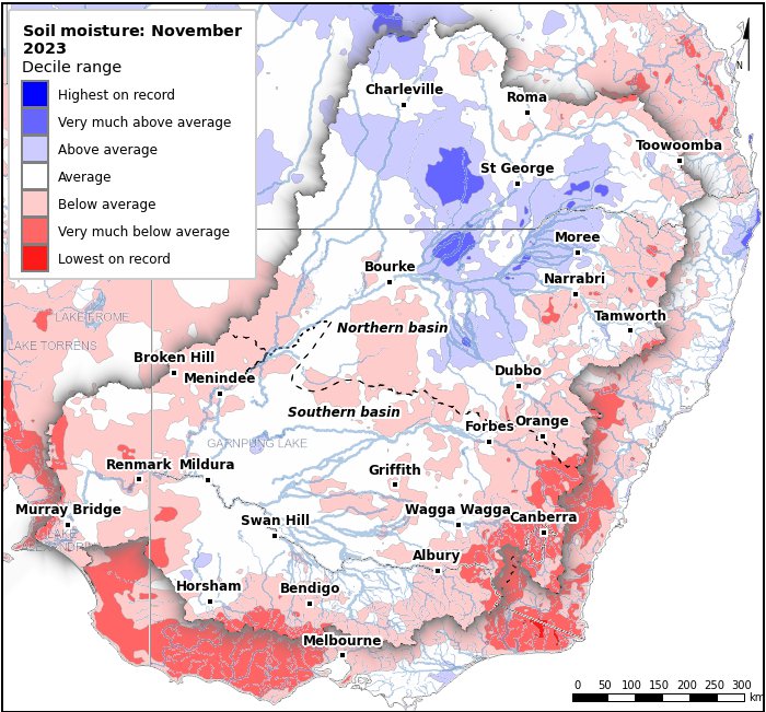 Soil moisture deciles: November 2023