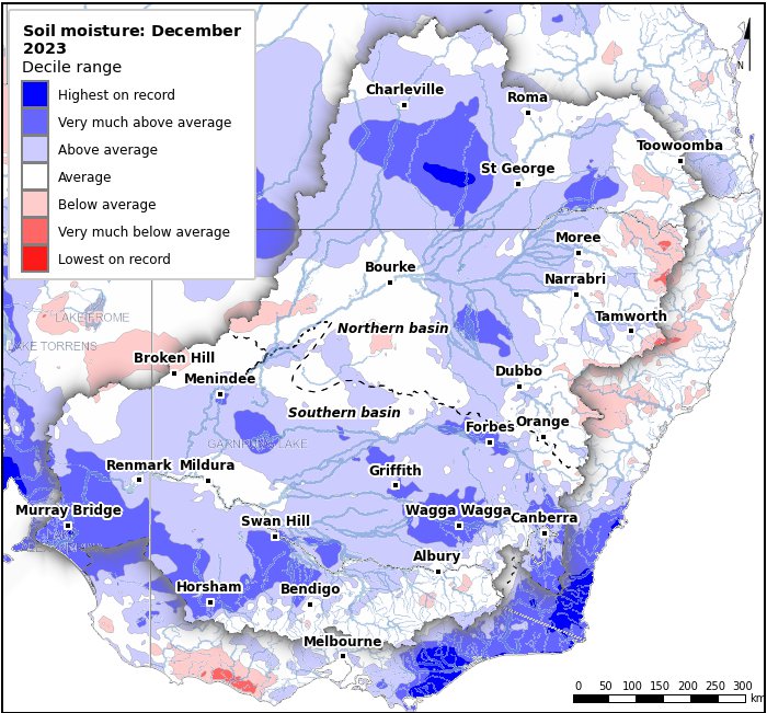 Soil moisture deciles: December 2023
