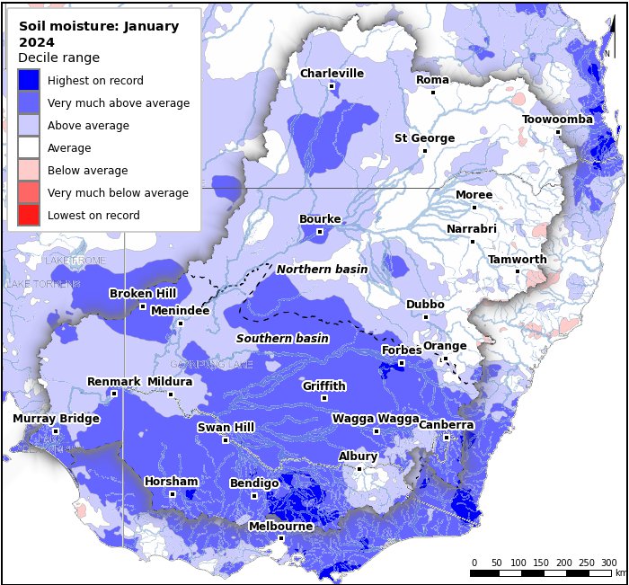 Soil moisture deciles: January 2024