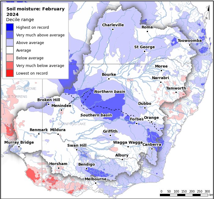 Soil moisture deciles: February 2024