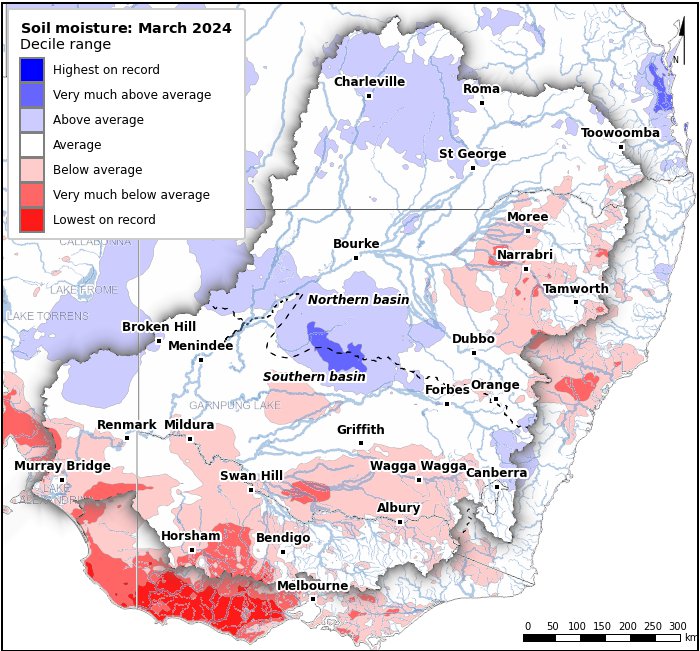 Soil moisture deciles: March 2024