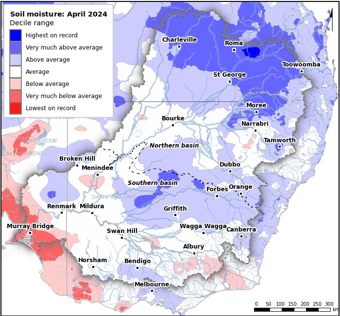 Soil moisture deciles: April 2024