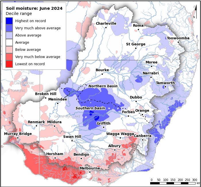 Soil moisture deciles: June 2024