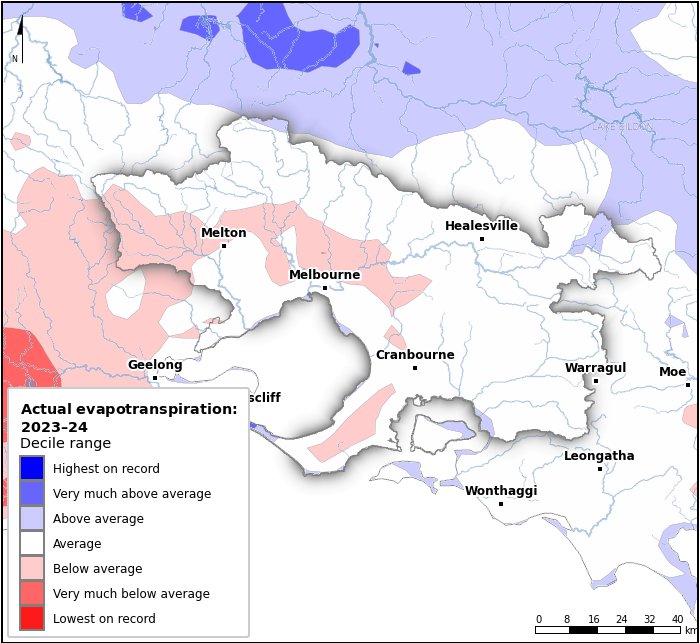 Actual evapotranspiration deciles: July 2023–June 2024
