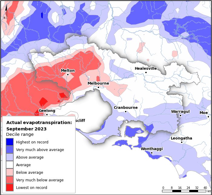 Actual evapotranspiration deciles: September 2023