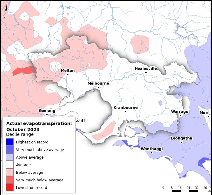 Actual evapotranspiration deciles: October 2023