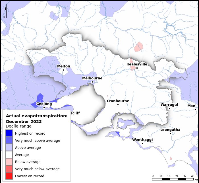 Actual evapotranspiration deciles: December 2023