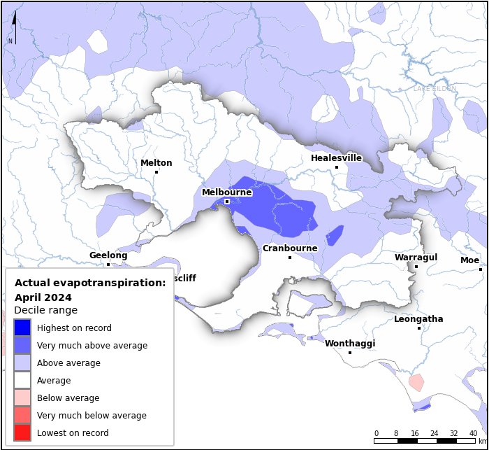Actual evapotranspiration deciles: April 2024