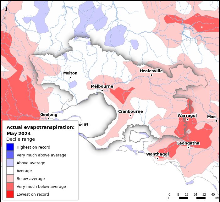 Actual evapotranspiration deciles: May 2024