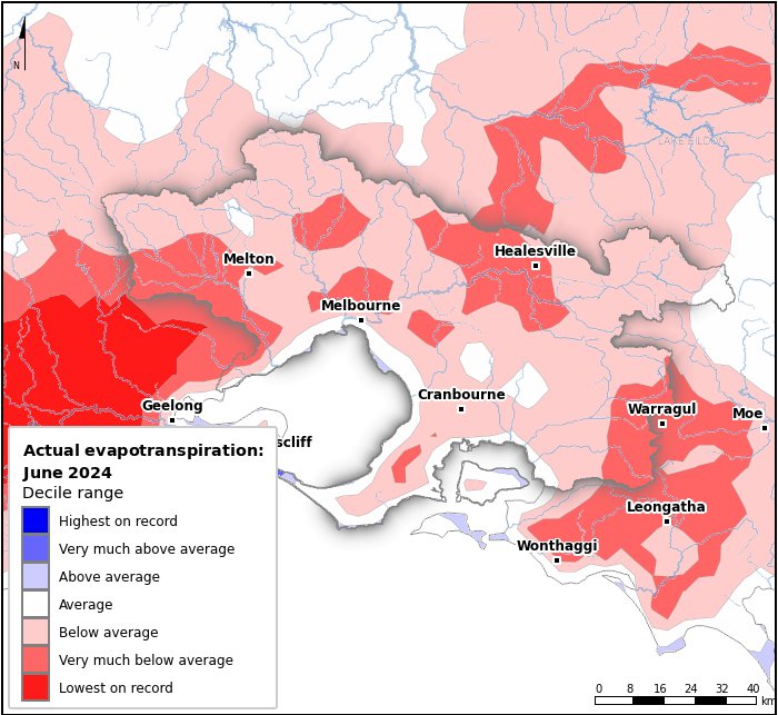 Actual evapotranspiration deciles: June 2024