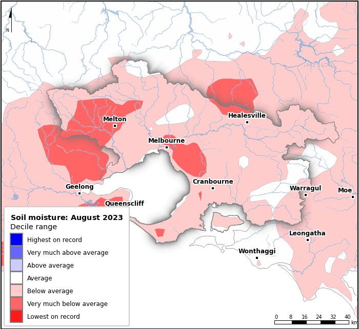 Soil moisture deciles: August 2023