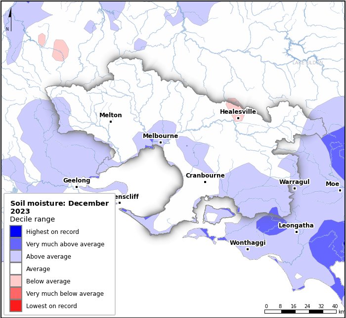Soil moisture deciles: December 2023