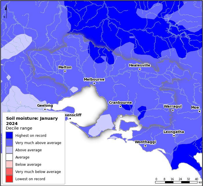 Soil moisture deciles: January 2024