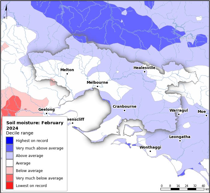 Soil moisture deciles: February 2024