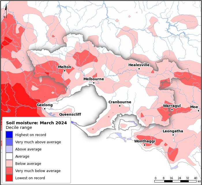 Soil moisture deciles: March 2024