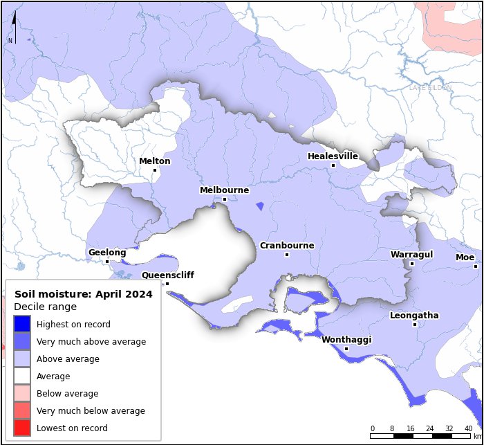 Soil moisture deciles: April 2024