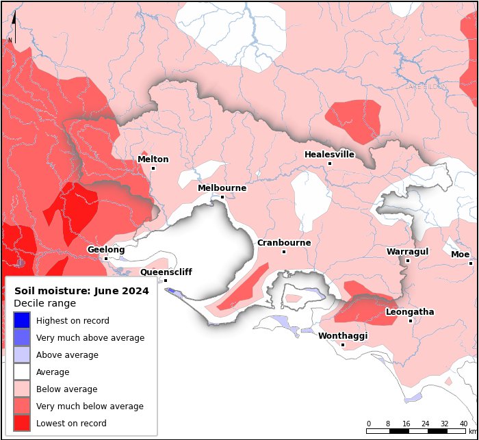 Soil moisture deciles: June 2024
