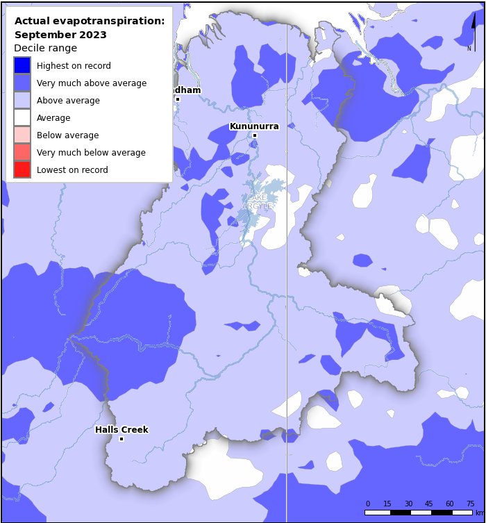 Actual evapotranspiration deciles: September 2023