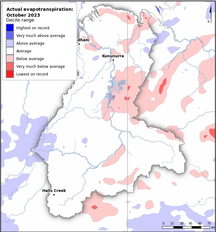 Actual evapotranspiration deciles: October 2023