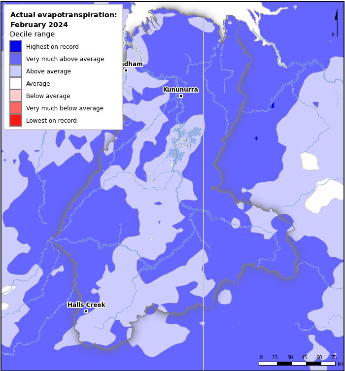 Actual evapotranspiration deciles: February 2024