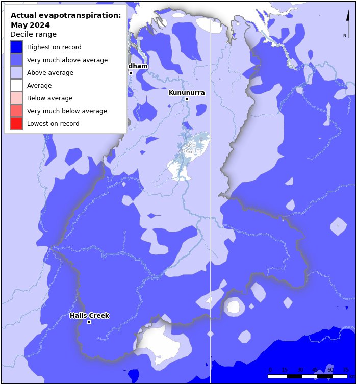 Actual evapotranspiration deciles: May 2024