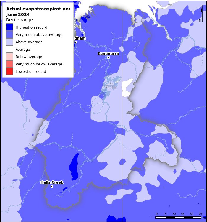 Actual evapotranspiration deciles: June 2024