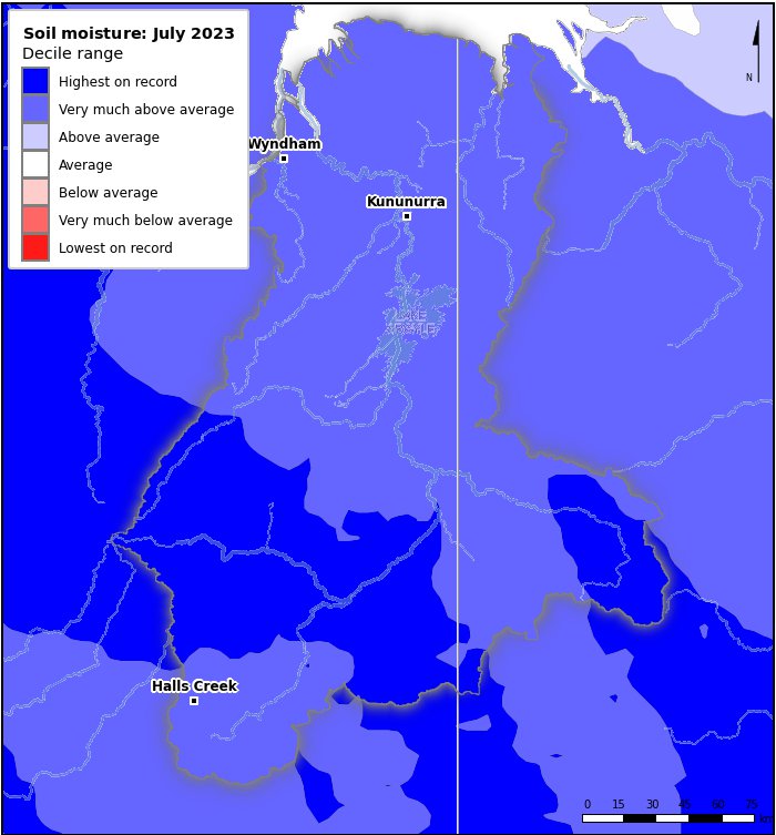 Soil moisture deciles: July 2023
