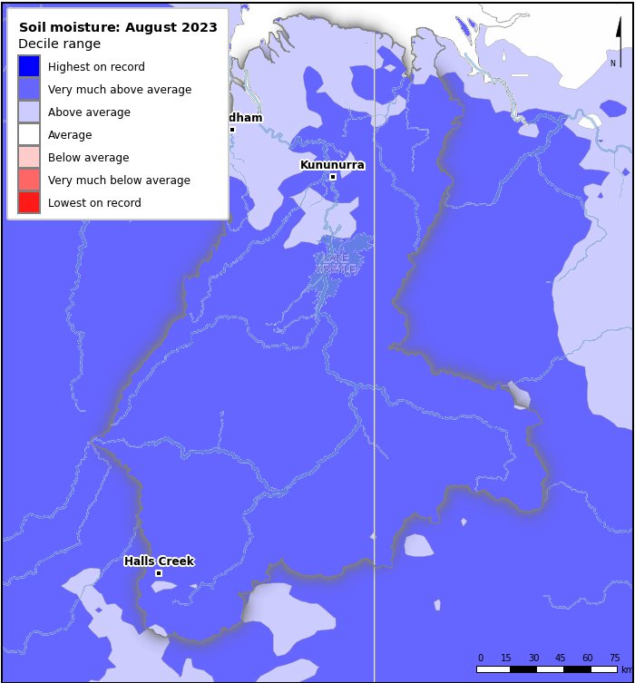 Soil moisture deciles: August 2023