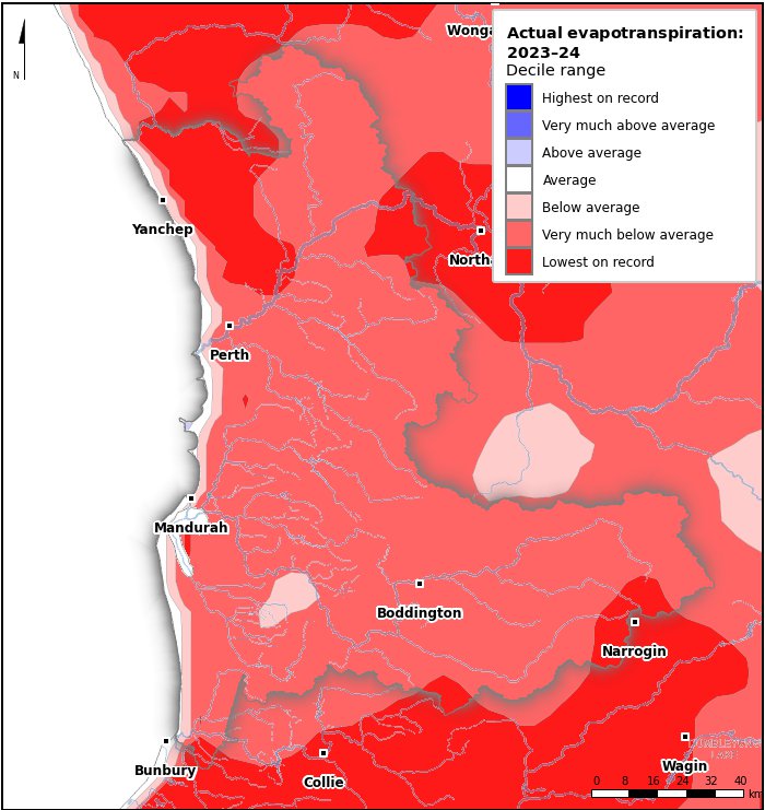 Actual evapotranspiration deciles: July 2023–June 2024