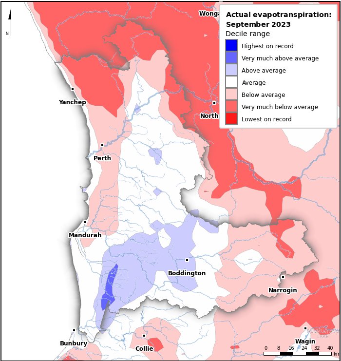 Actual evapotranspiration deciles: September 2023