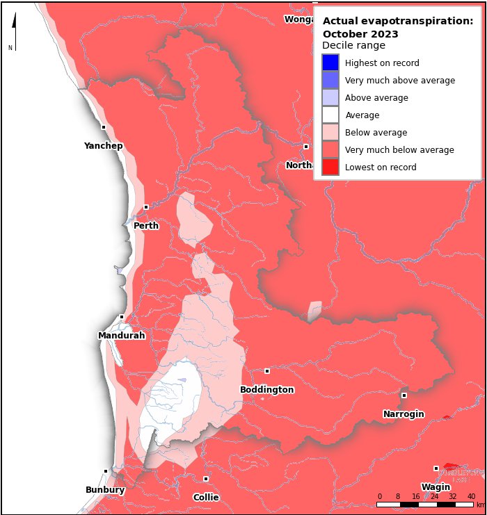 Actual evapotranspiration deciles: October 2023