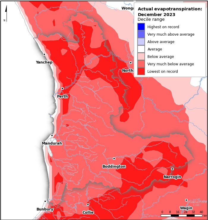 Actual evapotranspiration deciles: December 2023