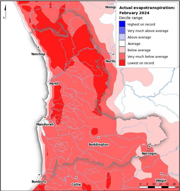 Actual evapotranspiration deciles: February 2024