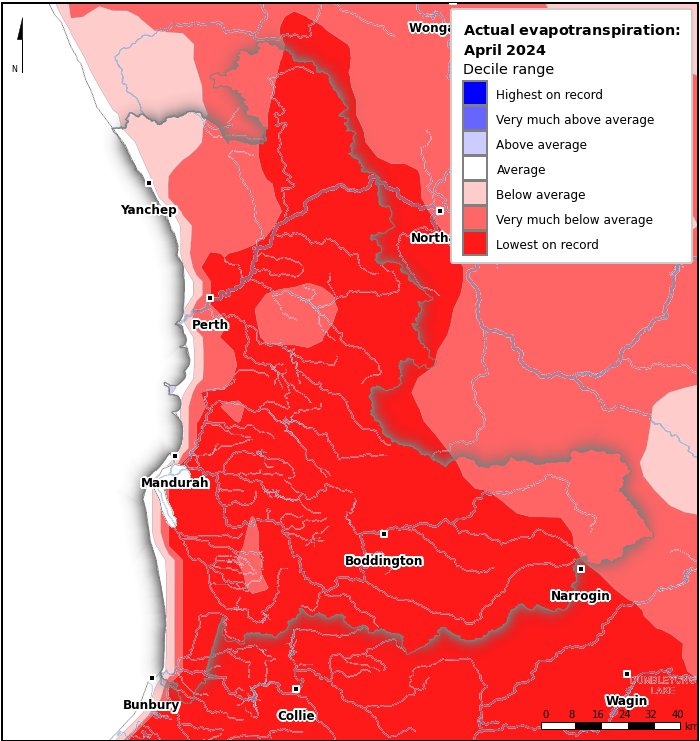 Actual evapotranspiration deciles: April 2024