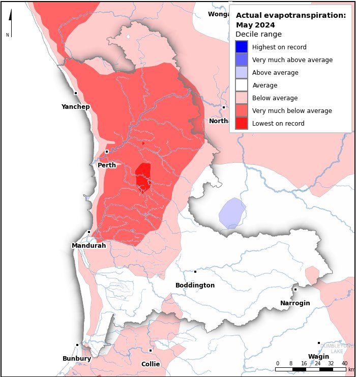 Actual evapotranspiration deciles: May 2024
