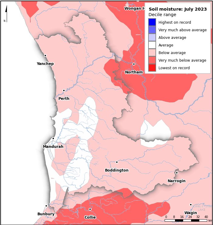 Soil moisture deciles: July 2023