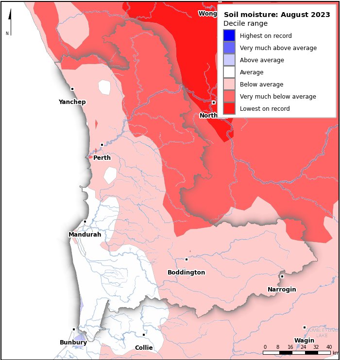 Soil moisture deciles: August 2023