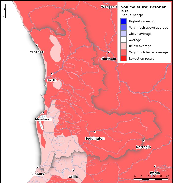 Soil moisture deciles: October 2023