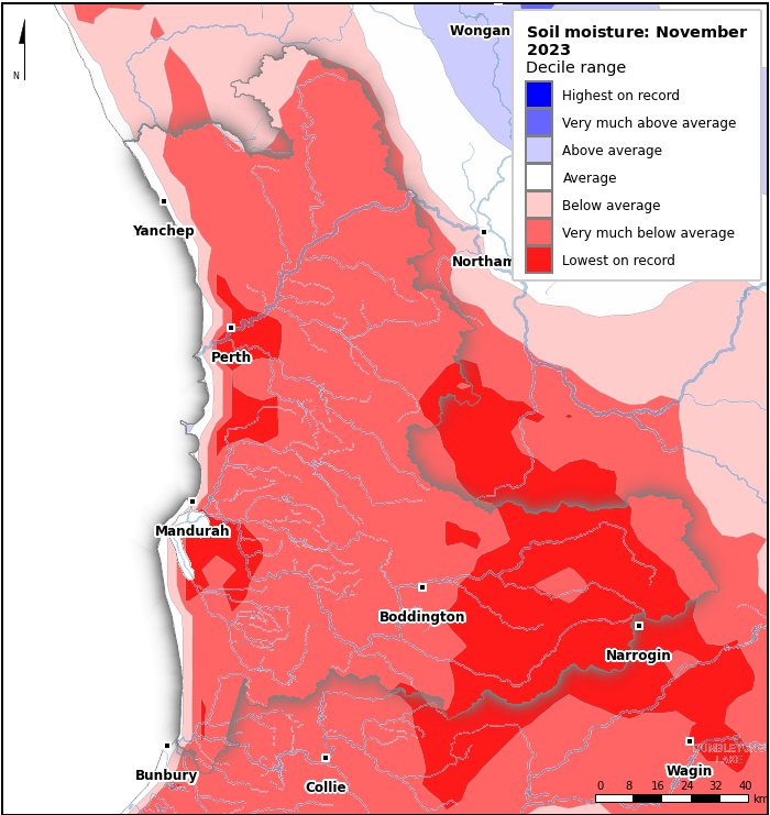Soil moisture deciles: November 2023